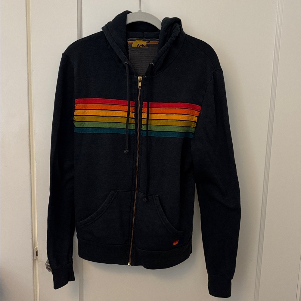 Aviator Nation Medium Stripe Zip Hoodie Charcoal